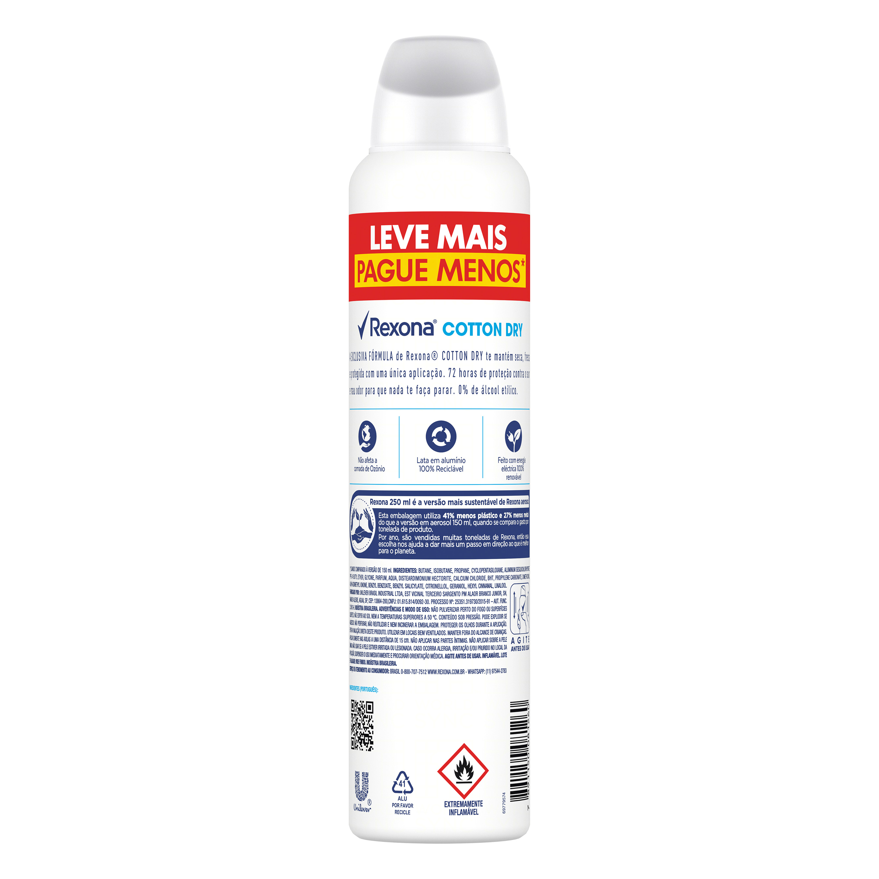 Desodorante Aerossol Rexona Cotton Dry 250ml
